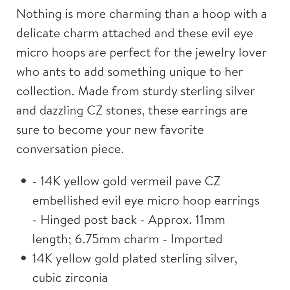 14 K Yellow Gold Plated Micro Evil Eye Earr - Picture 3 of 4